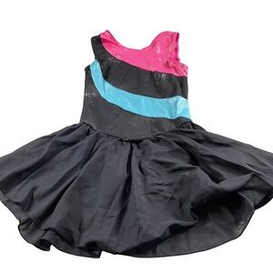 Girl Dance Costume Leotard Dress Black Pink Blue Sleeveless Sparkle Performance